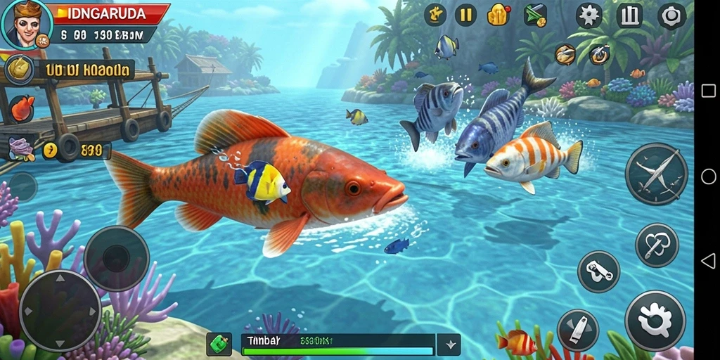 Gameplay seru IDNGARUDA menampilkan perburuan ikan yang mendebarkan.
