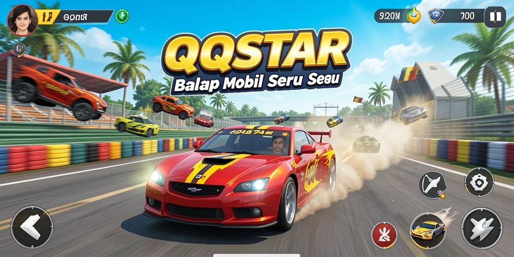 Tampilan gameplay QQSTAR yang seru dan mendebarkan di lintasan balap.