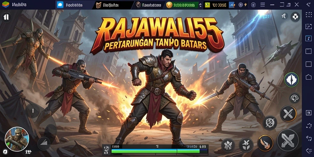Screenshot gameplay RAJAWALI55 menampilkan pertarungan seru dan karakter yang beragam.