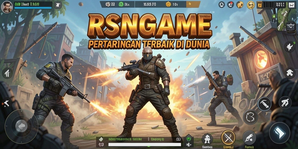 Gameplay RSNGAME yang penuh aksi dalam dunia Battle Royale.